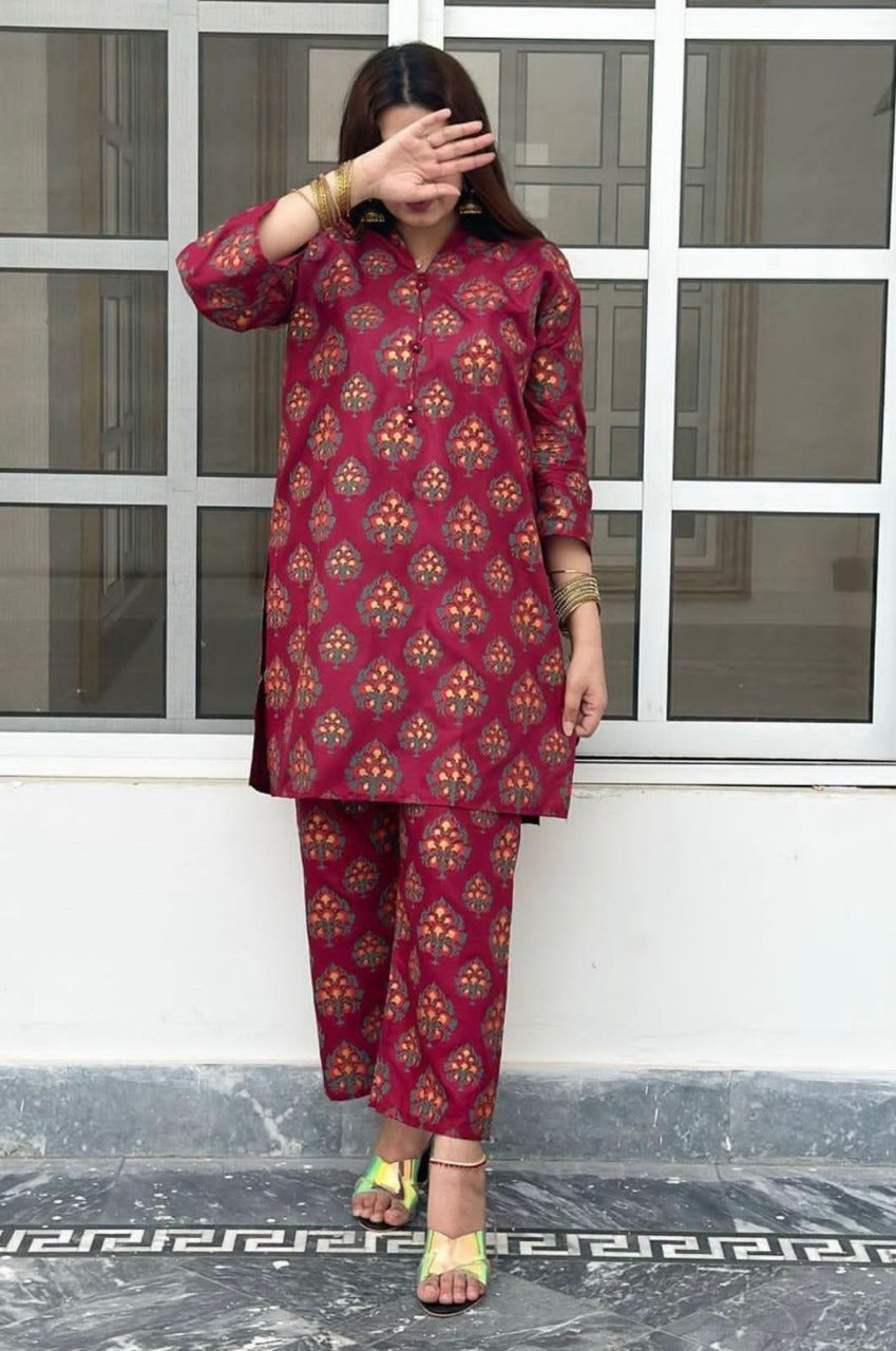 Leaf Print 2pc Dress