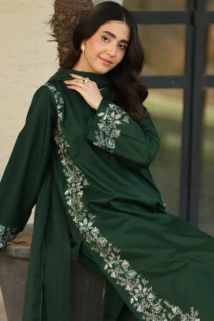 Green-Naaz 2PC Embroidered Cotton Stitched Suit