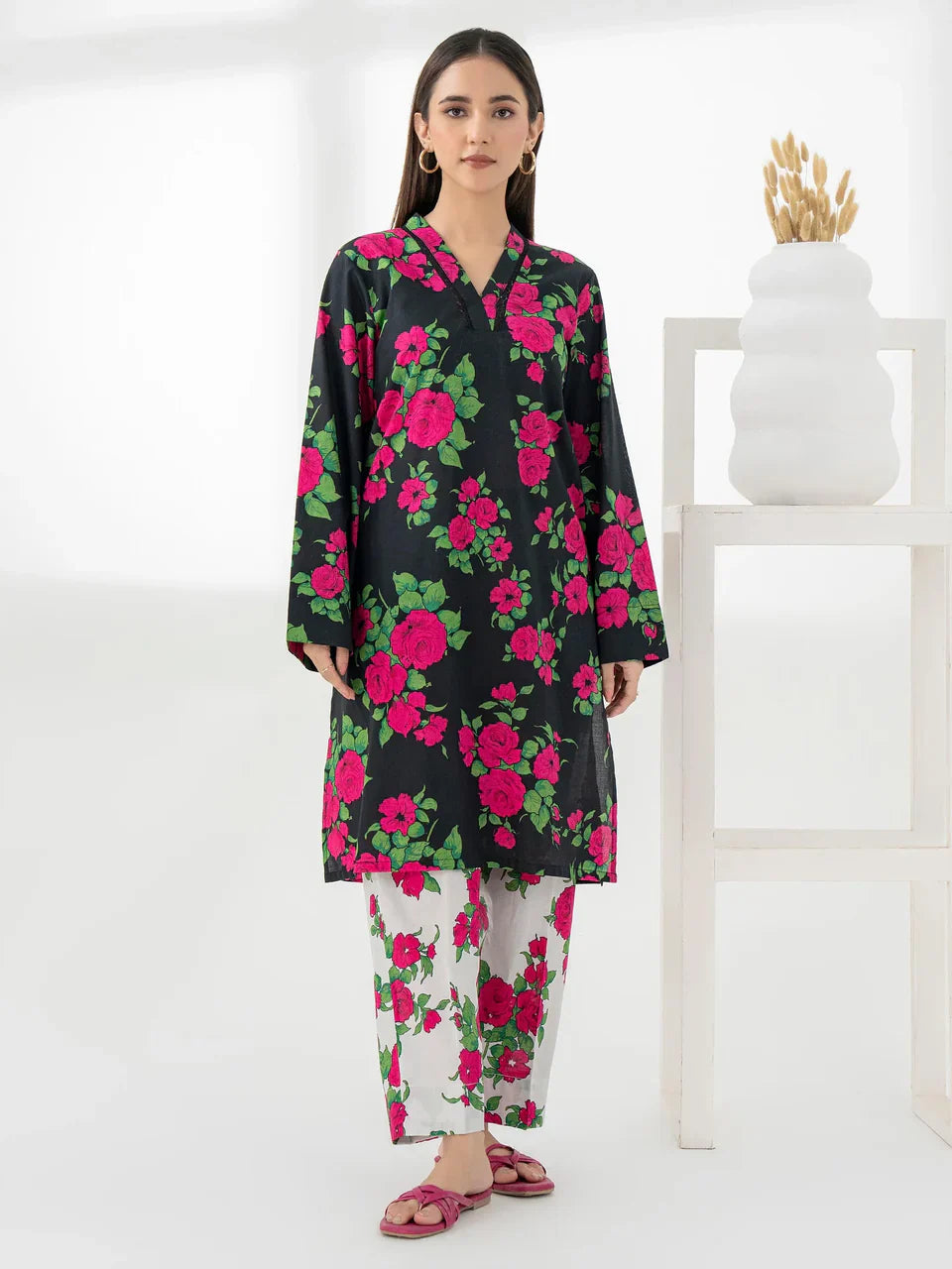 Black Blossom 2pc Digital Print Dress