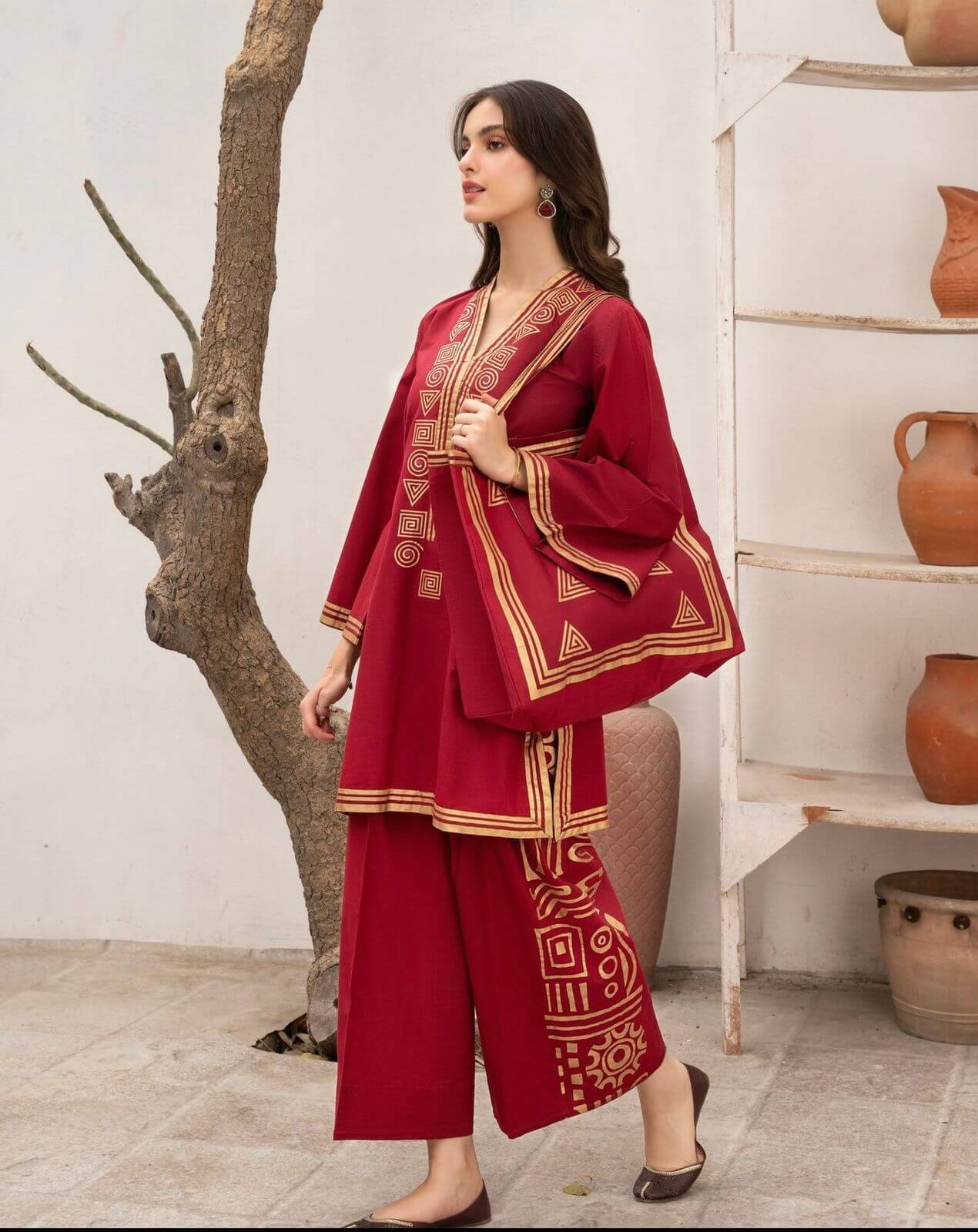 Shirt with Palazzo & Bag - 2 Piece Stitched