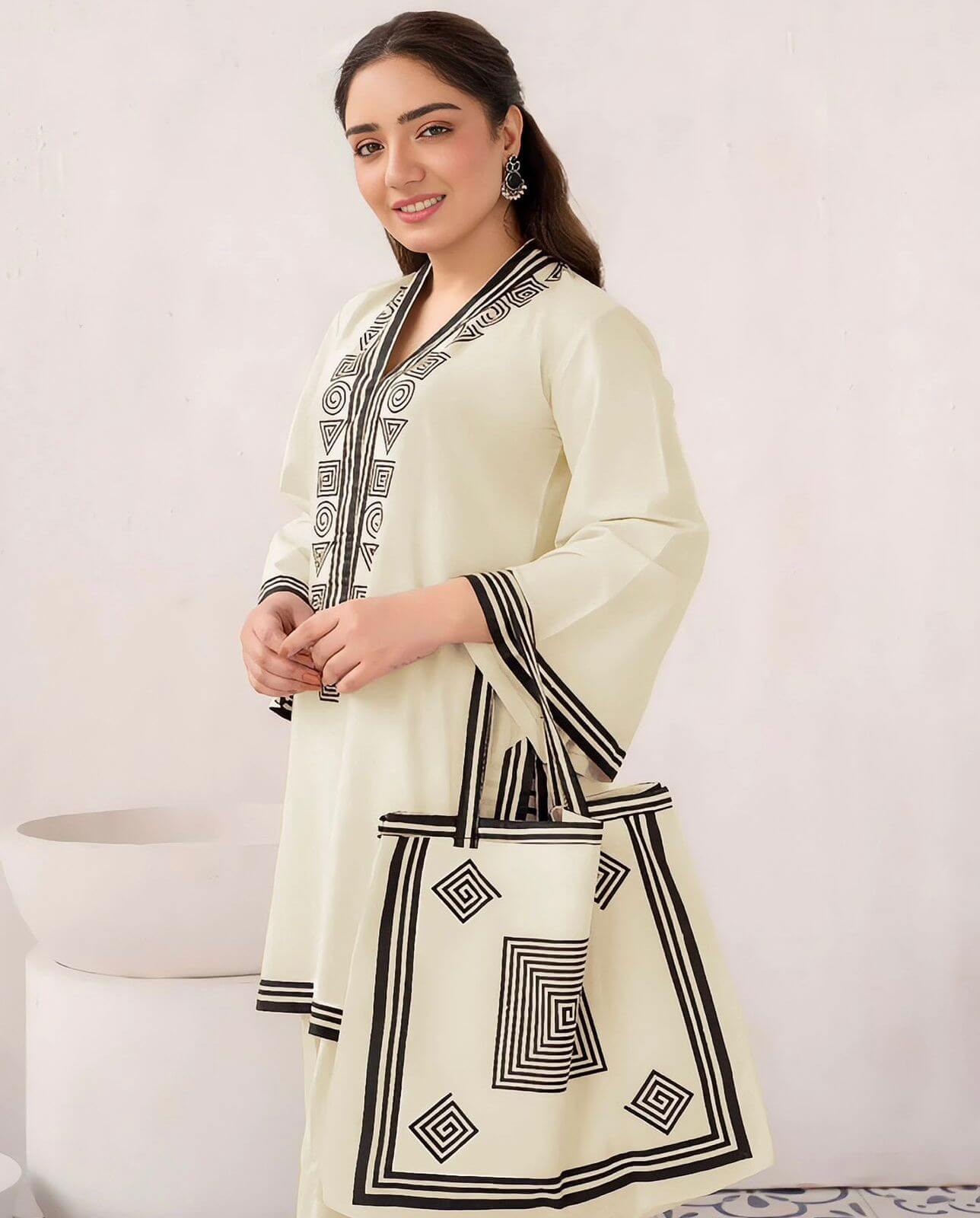 Shirt with Palazzo & Bag - 2 Piece Stitched