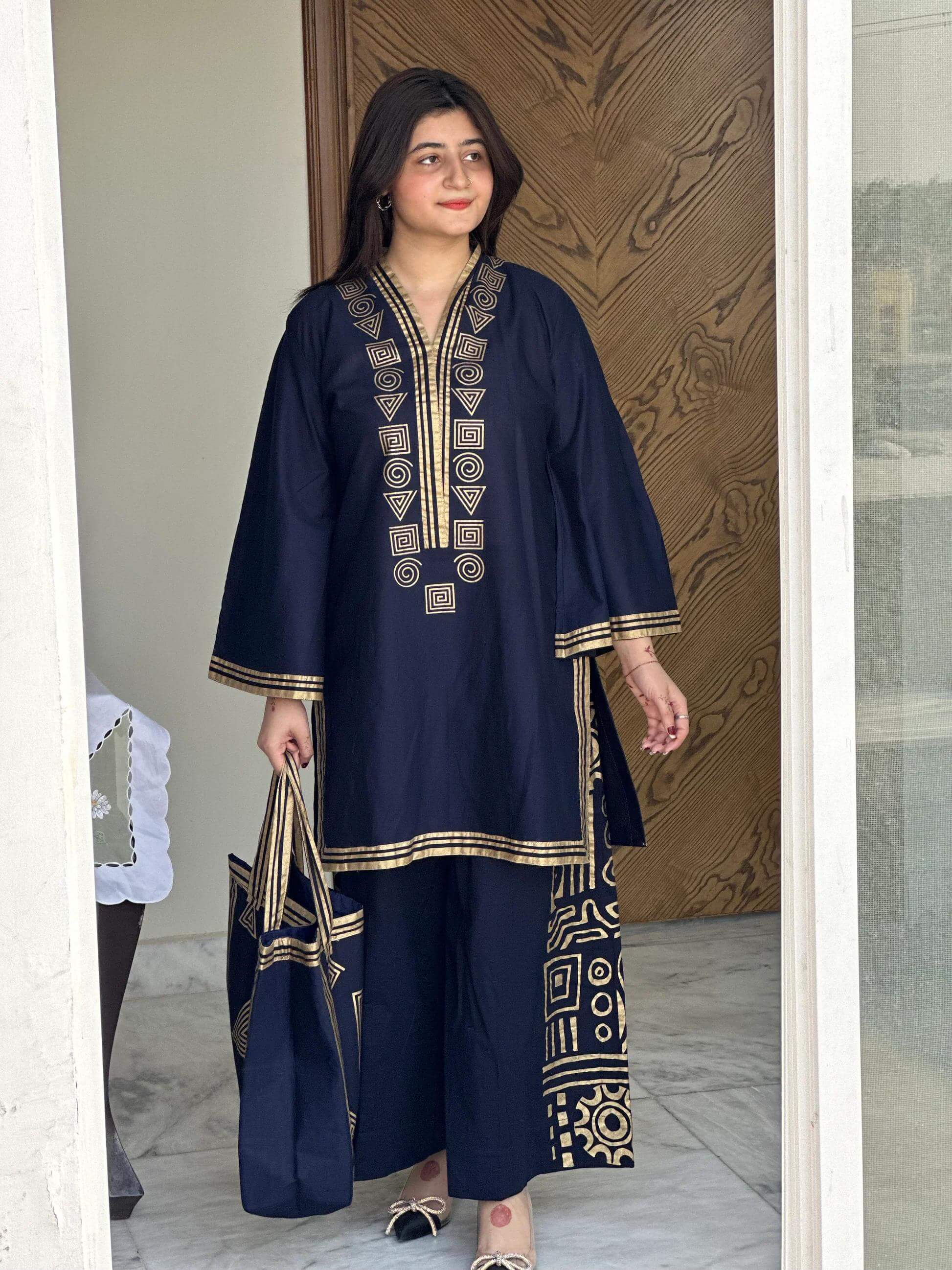 Shirt with Palazzo & Bag - 2 Piece Stitched