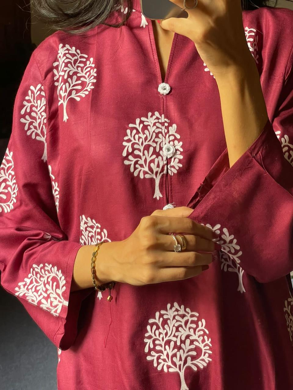 Tree Print - Maroon Print 2pc Dress